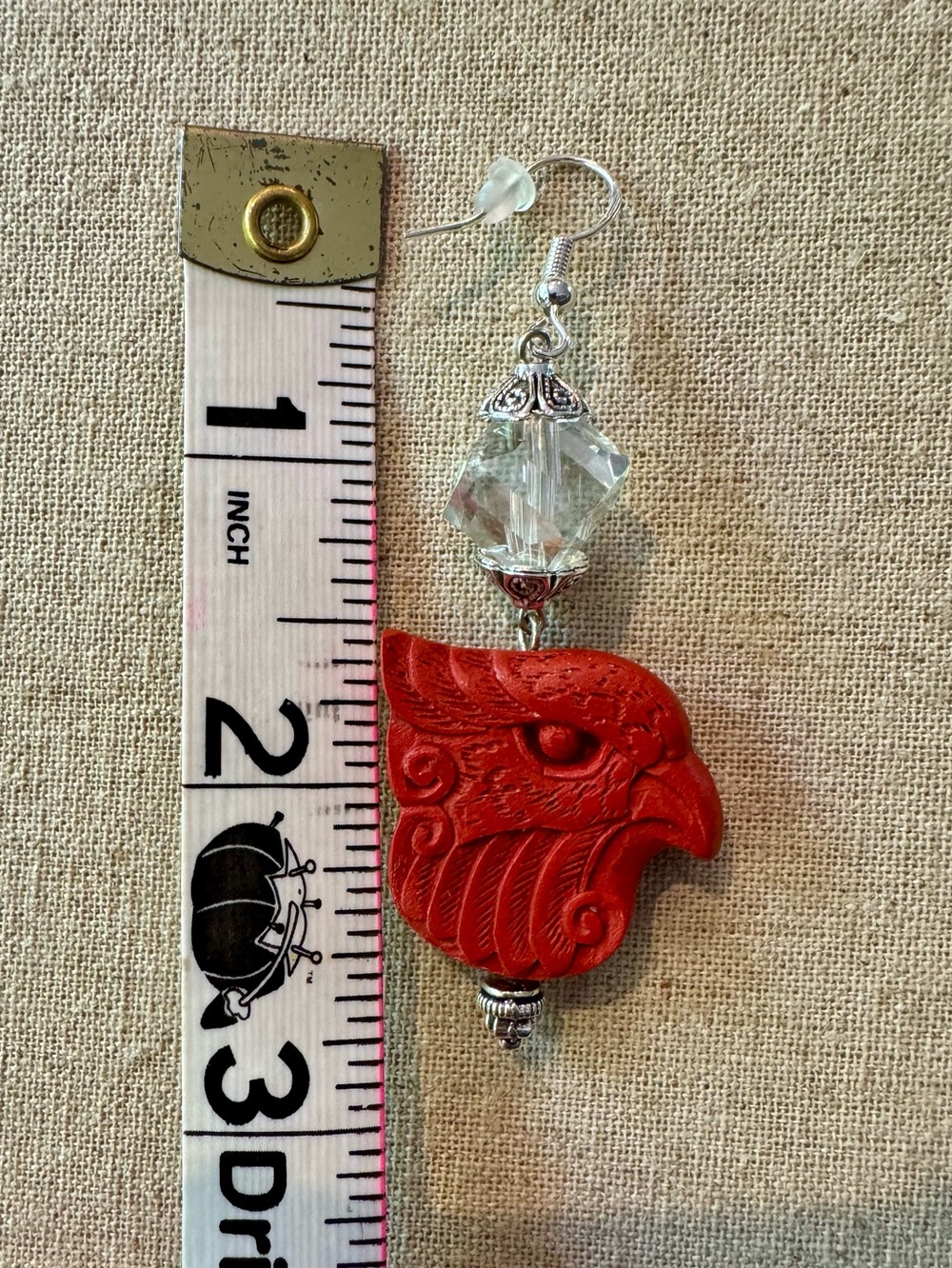 Artisan Red Eagle Carved Cinnabar Statement Earrings 🧁 - Picture 4 of 5